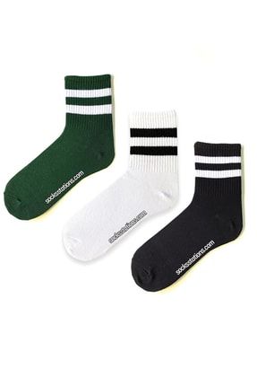 Çizgili Desenli Renkli Kısa Çorap 3'lü Set - Kolej Çorap Modelleri SS3Cizgi