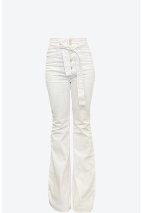 Rg-201 B Yüksek Bel Dar Kalıp Beyaz Kadın Denim Pantolon RG-201 B