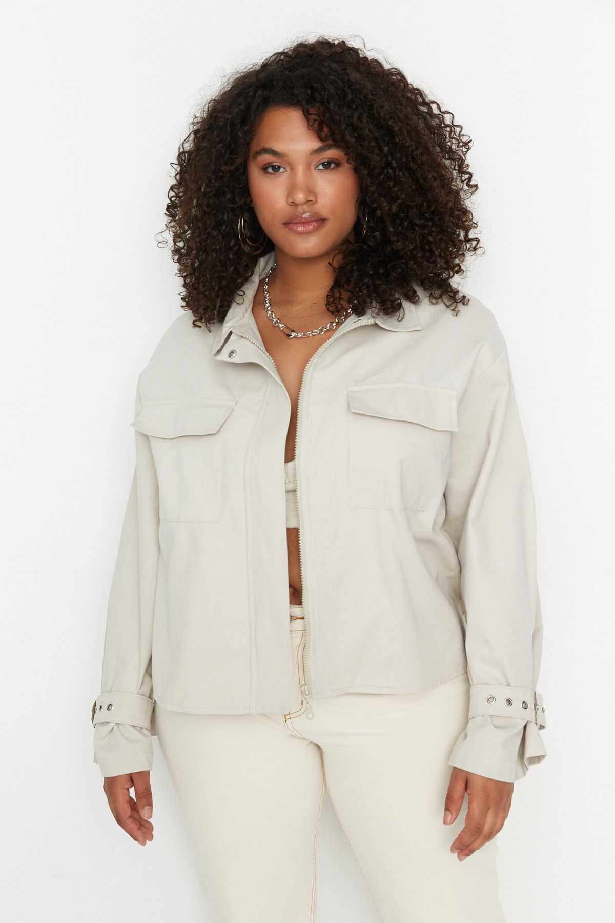 Plus size beige best sale jacket