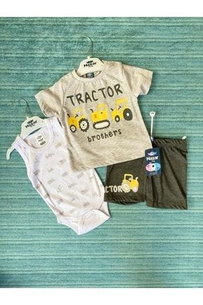 Erkek Bebek Traktör 3'lü Yazlık Takım Gri traktorgri