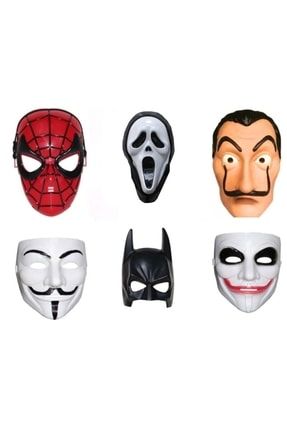 6 Adet Maske Örümcek Adam Çiğlık Salvador Vandetta Batman Ve Joker Maskesi 6'LI MASKE SET 4