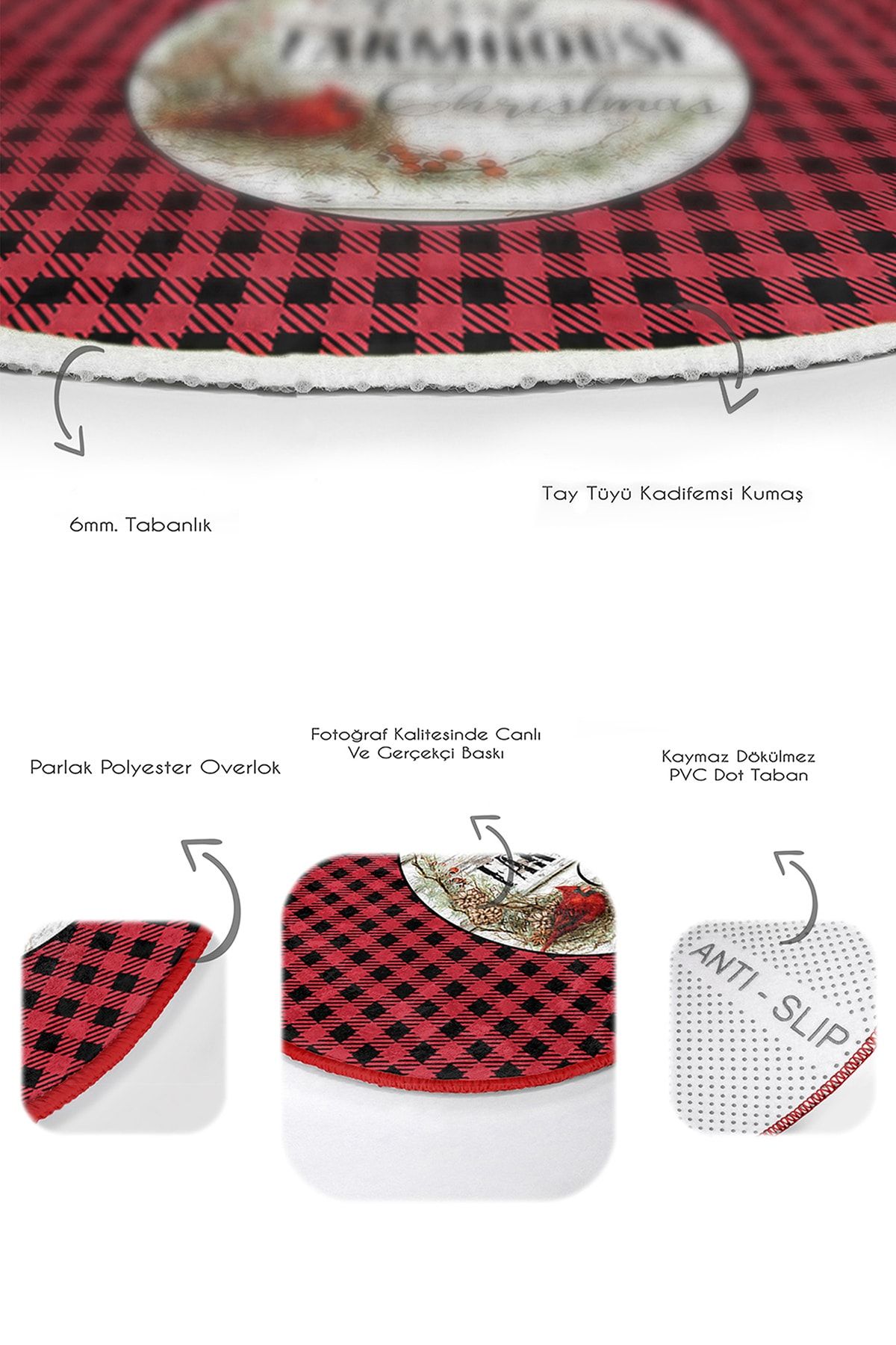 Realhomes-Red Black Plaid Christmas Themed 2-Piece Oval Kitchen Mat Set & Bathroom Rug Set 4