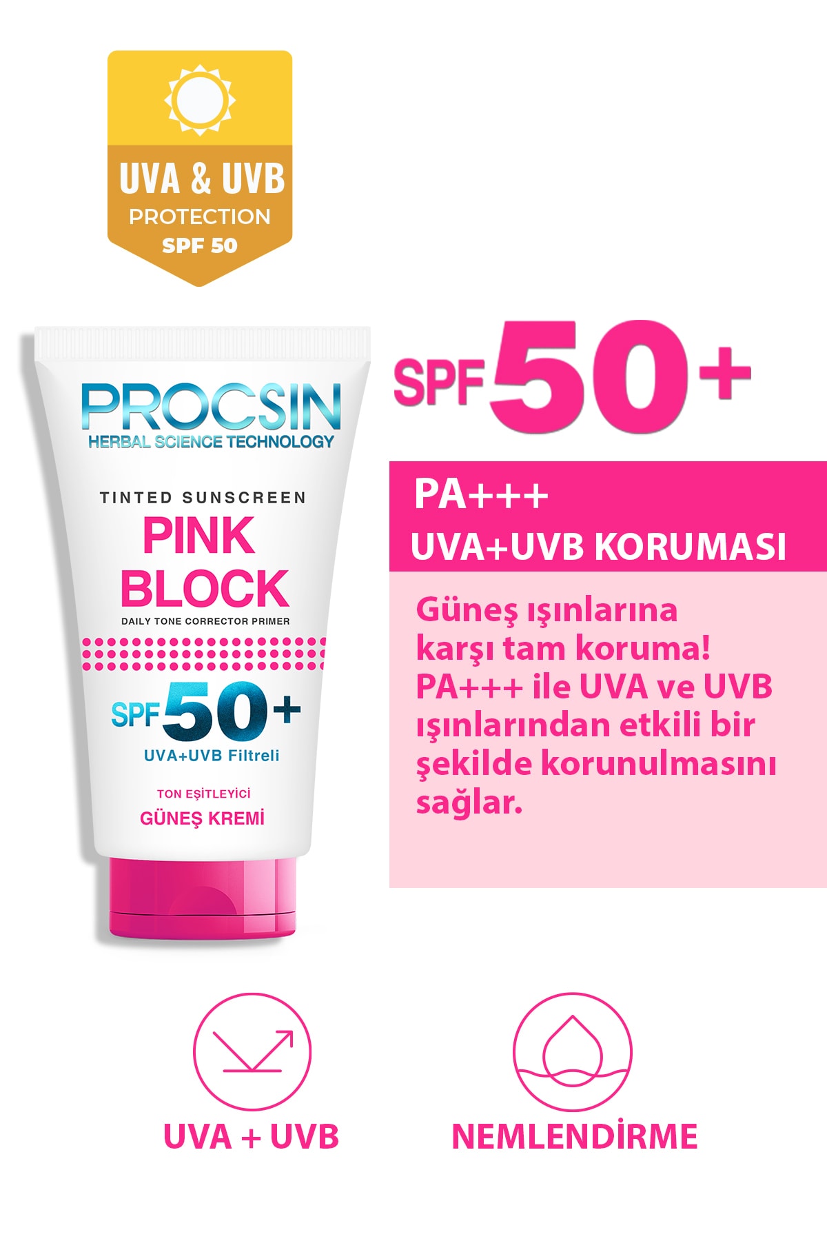 PROCSIN Pink Block Aydınlatıcı SPF50+ Güneş Kremi 50 ml NE7955
