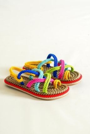 kadın Gökkuşağı Halat Terlik sandalet BES-YILD-001SÇOK