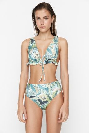 Tropikal Desenli Yüksek Bel Bikini Altı TBESS21BA0201