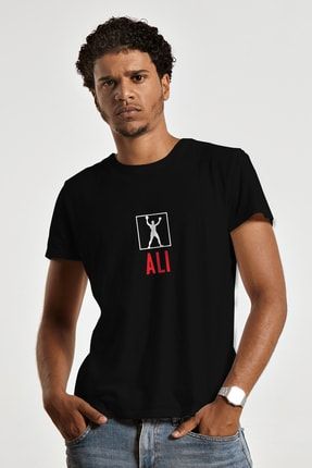 Muhammed Ali Baskılı Siyah Pamuklu Tişört COU-SYH-TSHRT-71