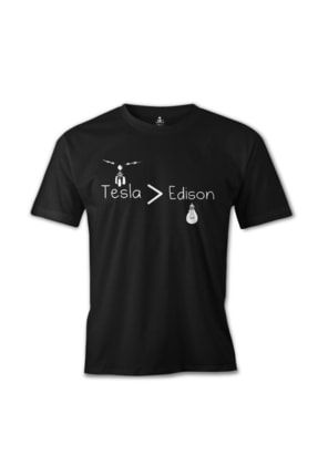 Erkek Siyah Tesla & Edison T-shirt es-498
