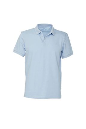 Erkek Düğmesiz Polo V Yaka Tişört Açık Mavi KEEP-3001-MAVI