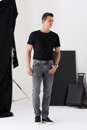 Pantamo Orta Tonda Eskitilmiş Siyah Slım Straıght Men's Jeans 9908
