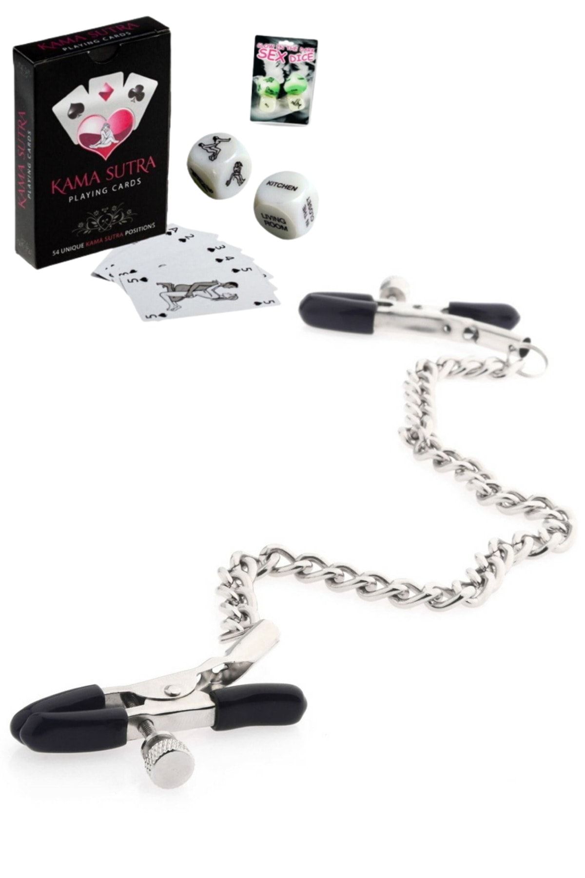 Peitho 3lü Set Siyah Zincirli Göğüs Ucu Sıkıştırıcı Nipple Clamp Pozisyon Görselli Kamasutra 