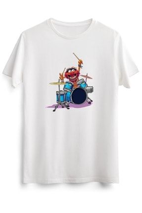 Unisex Beyaz Tişört The Muppet Show Zildjian Drums Classic MR2516