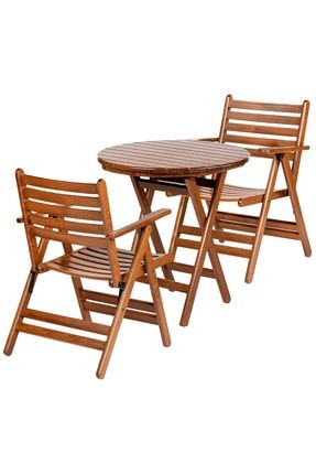 London Buzludja Ahşap Bahçe Balkon Takımı: 60lık Masa + 2 Sandalye Katlanır Set 537996166