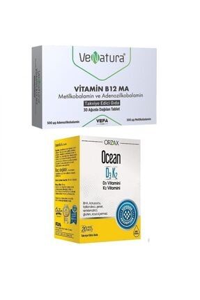 B12 Metilkobalamin Odt 30 Tablet + Ocean Vitamin D3 K2 Damla 20 Ml s2314
