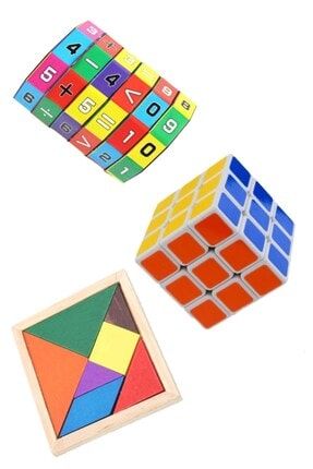 Eğitici Oyuncak Seti Zeka Küpü Matematik Işlem Ve Ahşap Tangram Set 3'lü RoseRoi-2953904-7211