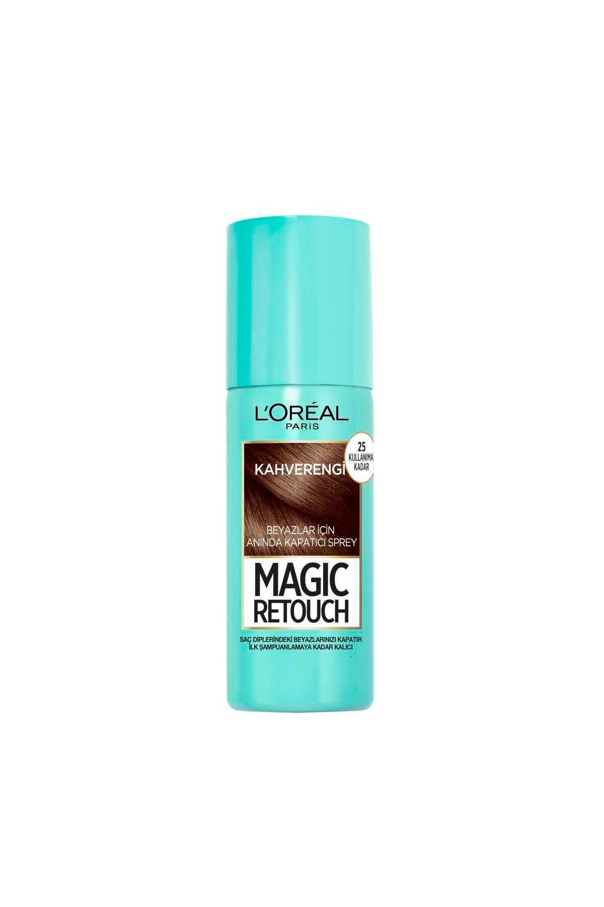 رنگ مو زرد مردانه و زنانه کانسیلر اسپری قهوه ای تیره برای موهای سفید جادوی Retouch 02 Brun 75 ML L'Oreal Paris