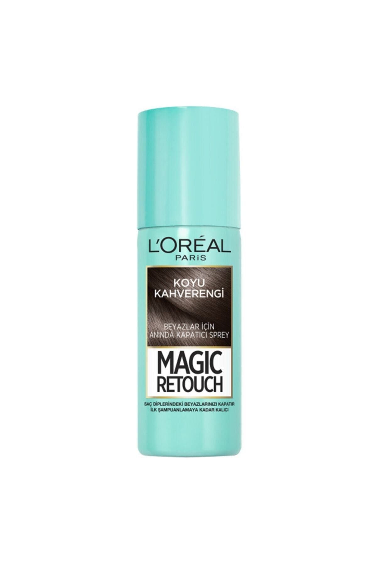 رنگ مو زرد مردانه و زنانه کانسیلر اسپری قهوه ای تیره برای موهای سفید جادوی Retouch 02 Brun 75 ML L'Oreal Paris