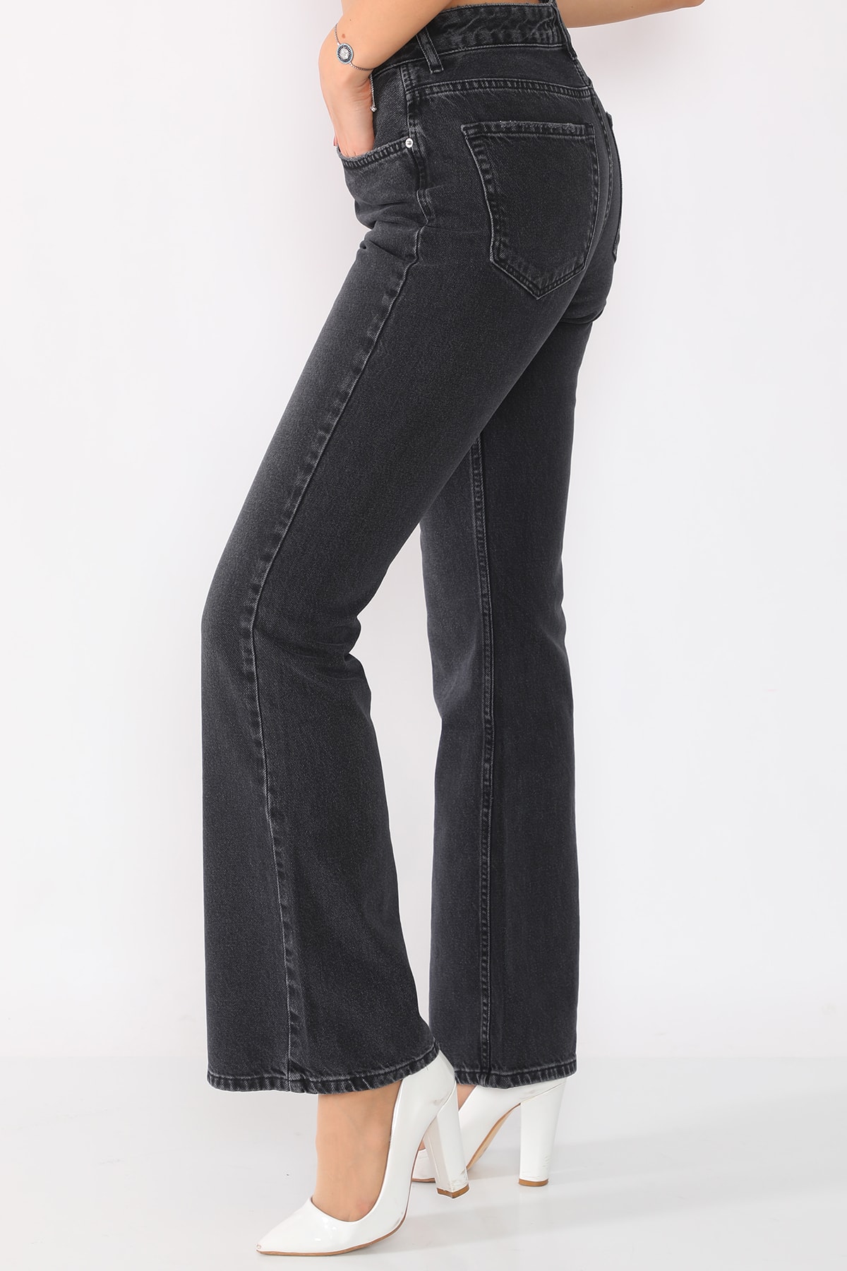 Darkly Jeans  Kadın Siyah 90s Vintage Ispanyol Paça Jeans - Görsel 6