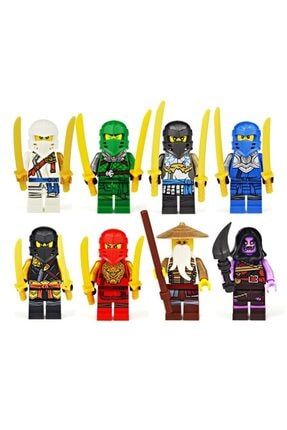 Lego Uyumlu Ninja 8 Li Mini Figür Set Yeni Altın Renk Kılıçlı PRA-2885457-7756