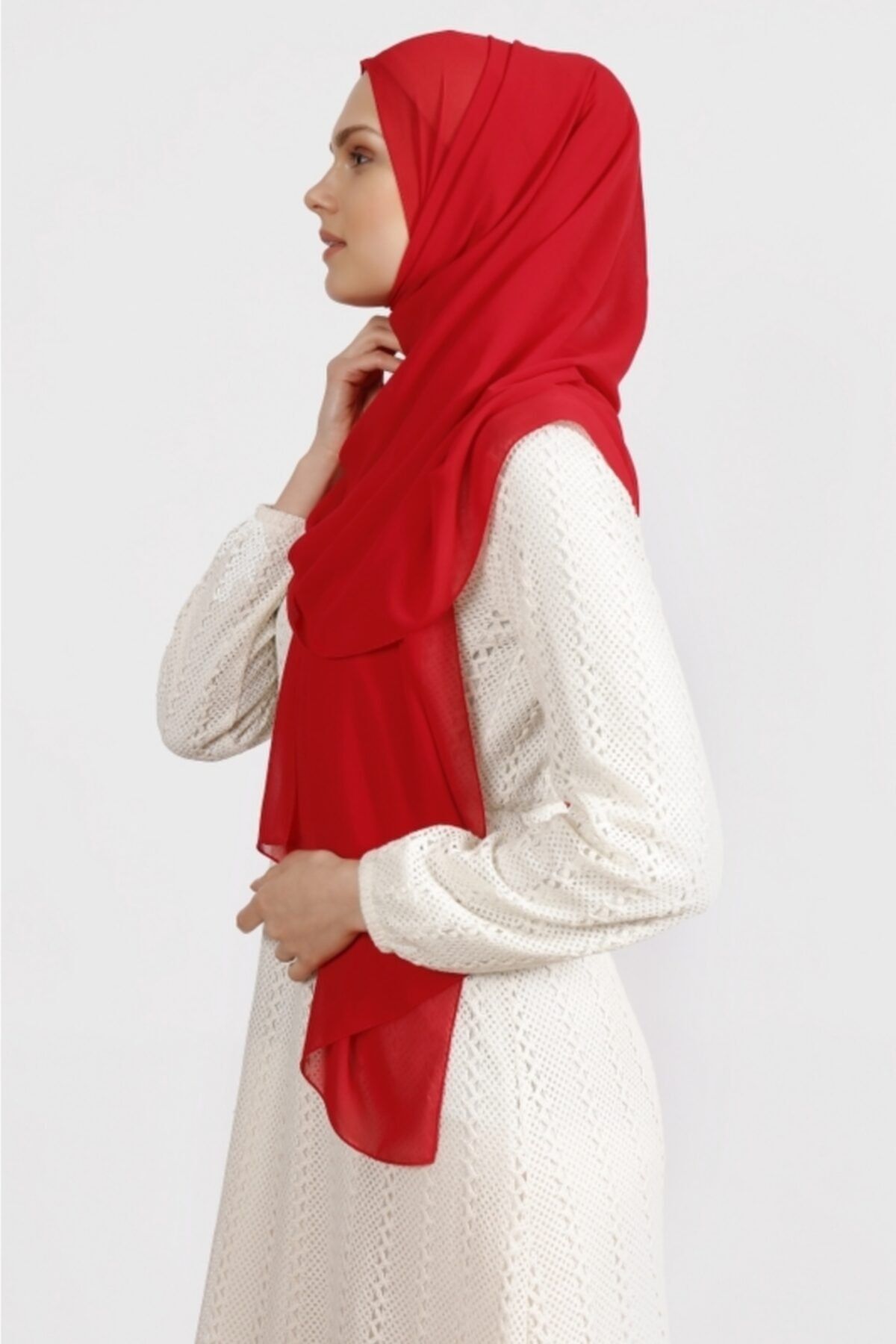 Differenza-Crepe Chiffon Shawl Red 2