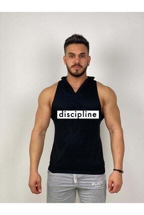 Black - Dicipline - Tank Top Gym Kapşonlu Hoodie Sporcu Atleti BLCK214542
