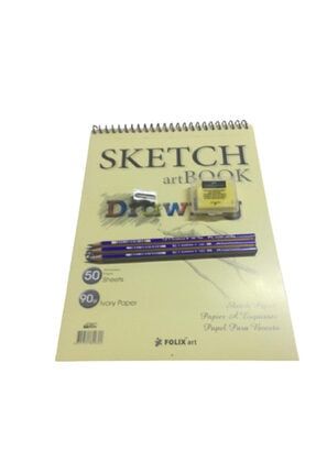 Karakalem Eskiz Çizim Defteri Sketchbook A4 Eskiz -dereceli Kalem 2b-4b-6b-hamur Silgi-kalemtraş Satrik2036