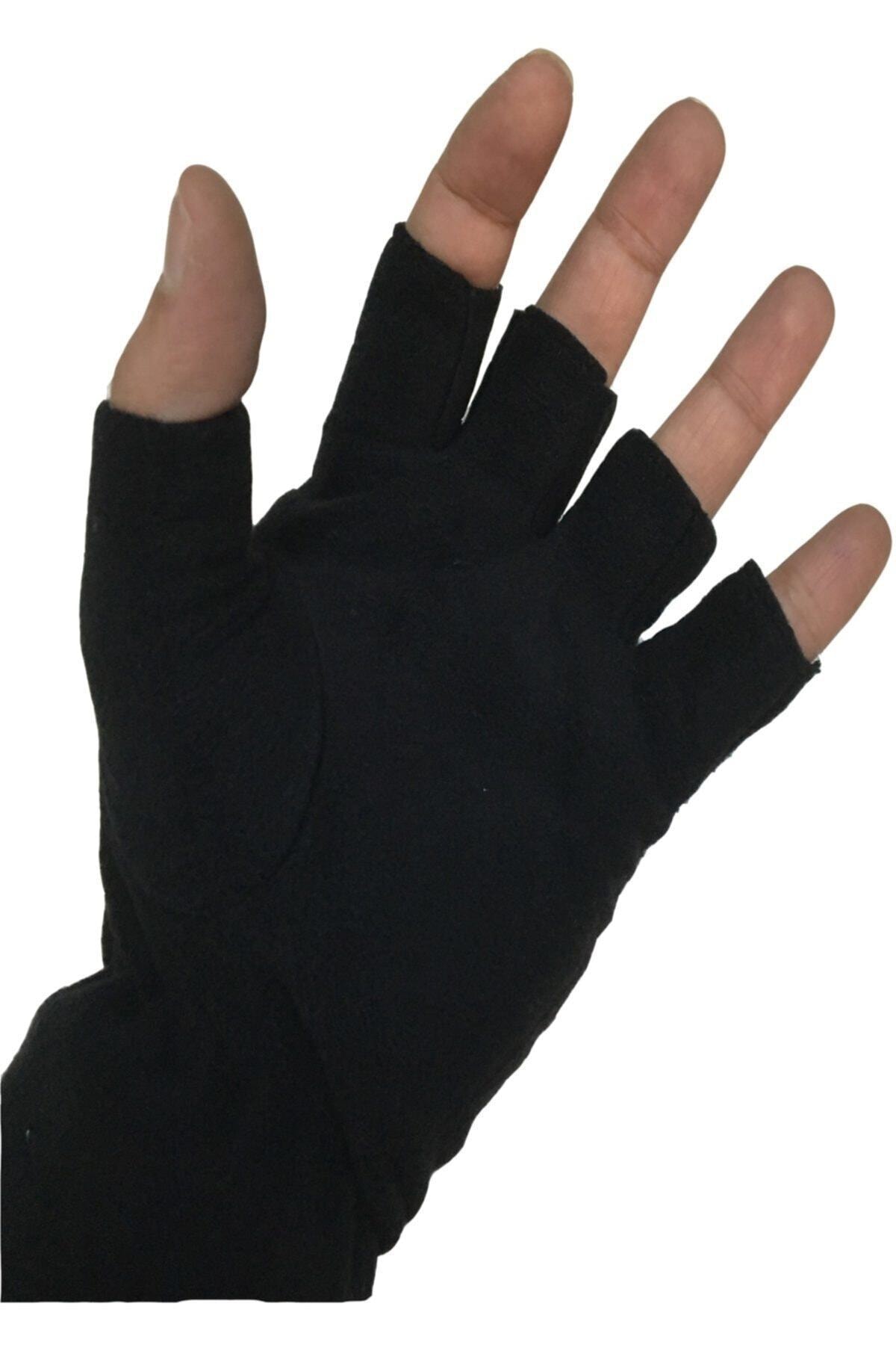 GoldCap Erkek Polar Lastikli Kesik Yarım Parmak Siyah Eldiven