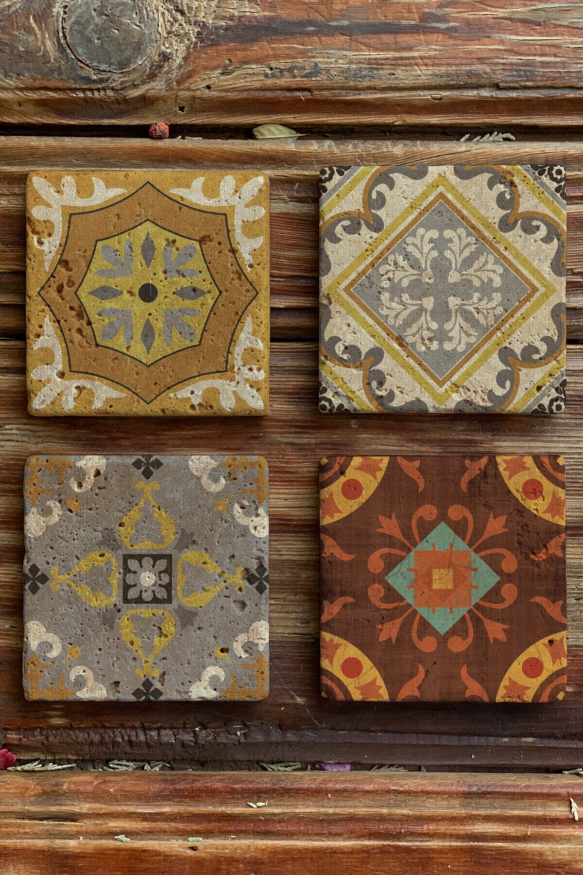 Printed Natural Stone Coaster Set of 4 Pattern Tile