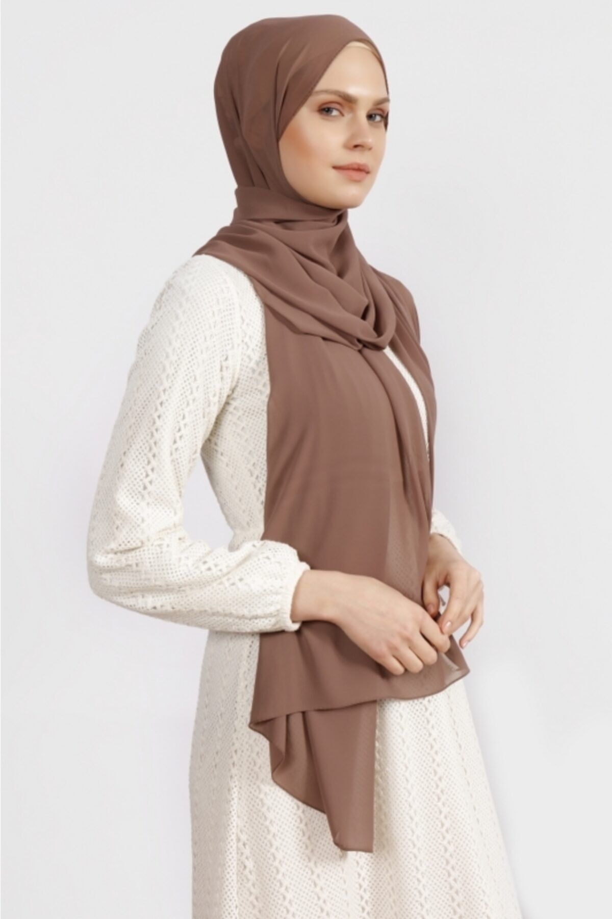 Differenza-Crepe Chiffon Shawl Mink 2