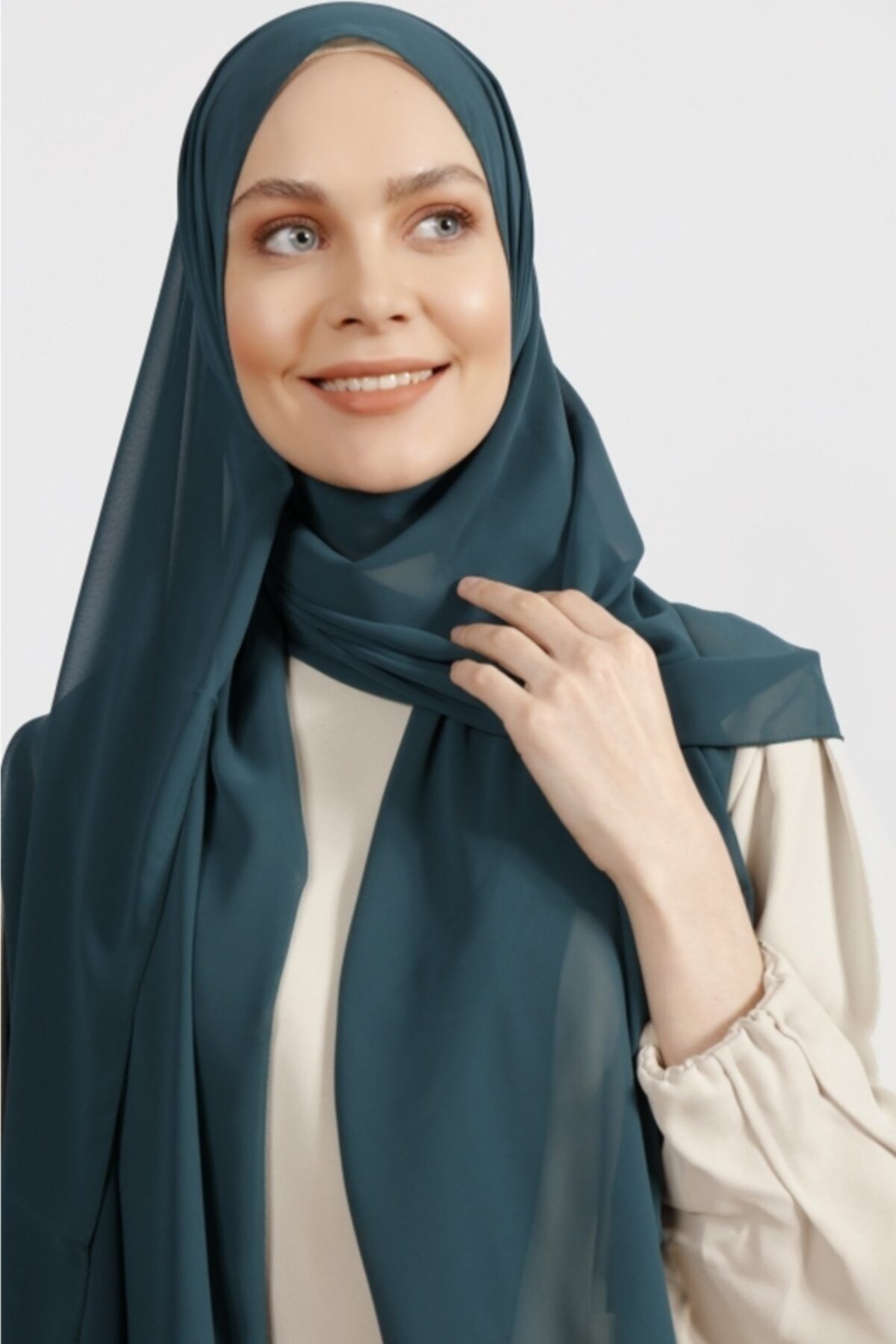Differenza-Crepe Chiffon Shawl Light Petrol 2