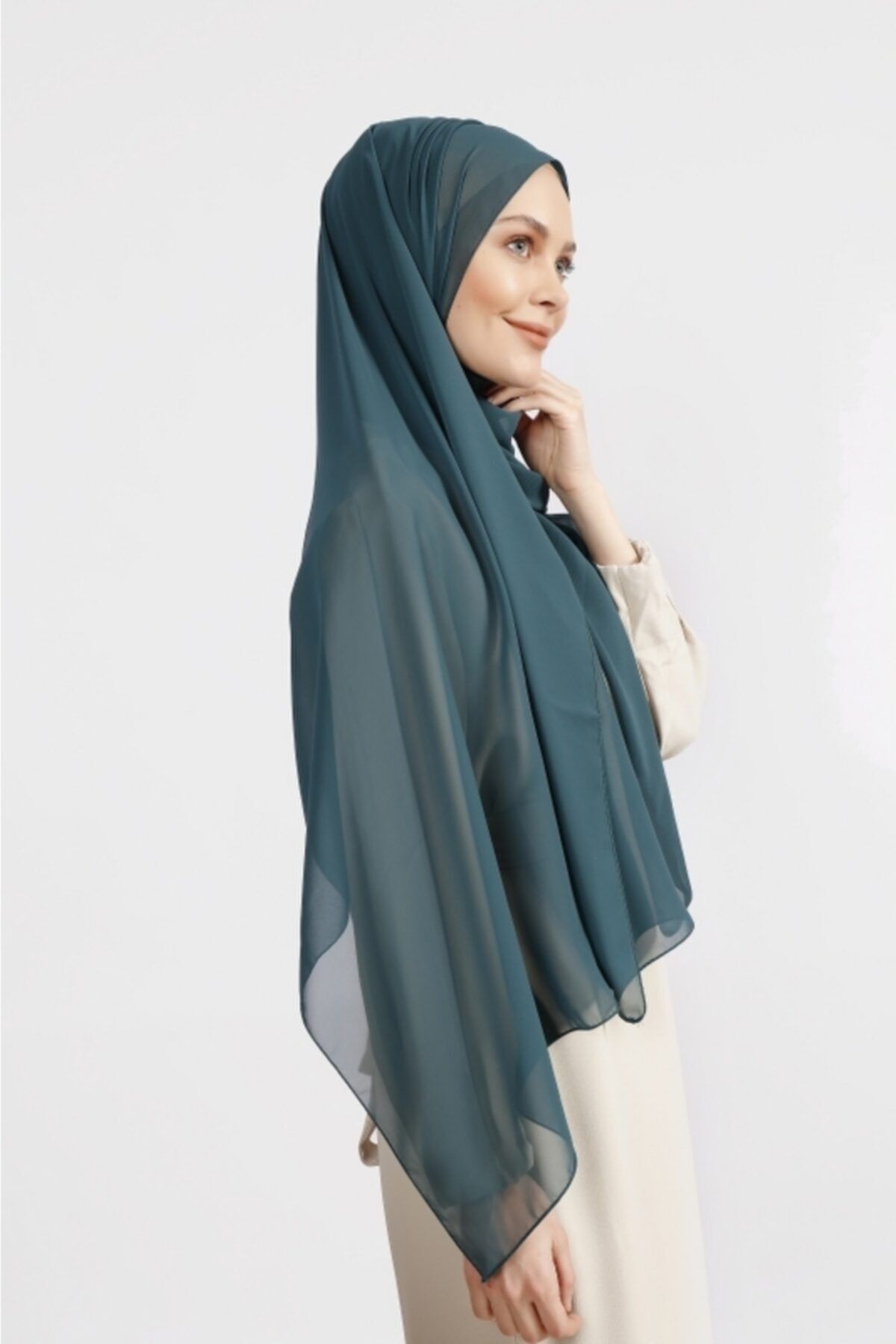 Differenza-Crepe Chiffon Shawl Light Petrol 3