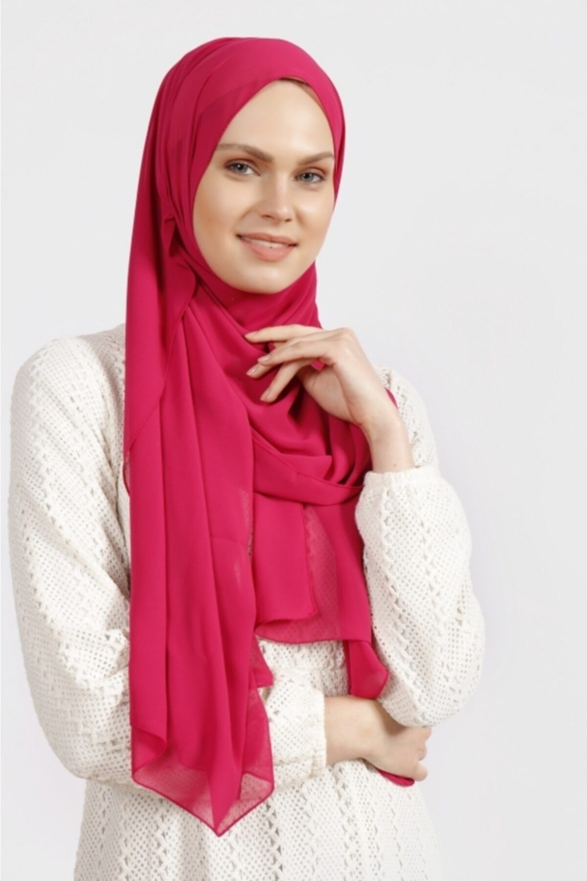 Differenza-Crepe Chiffon Shawl Vivid Fuchsia 2
