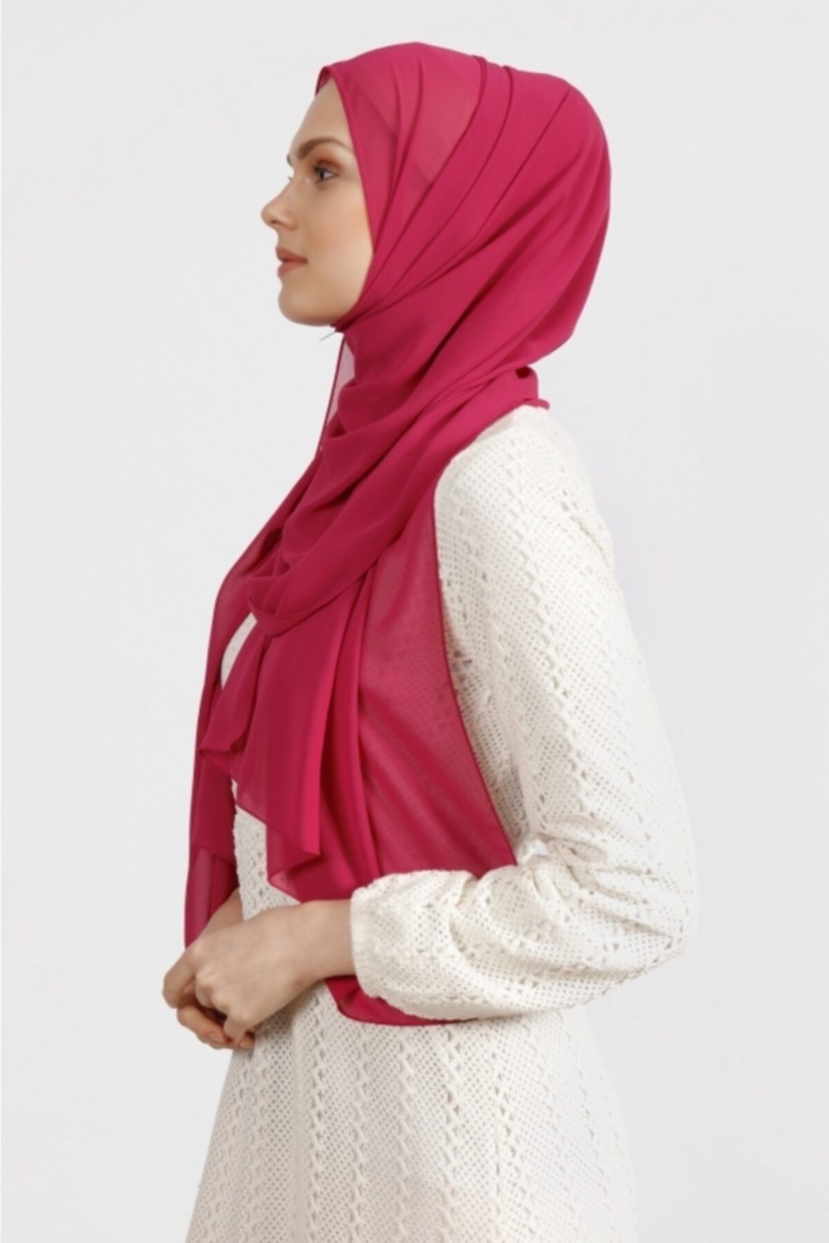 Differenza-Crepe Chiffon Shawl Vivid Fuchsia 3