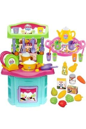 Candy Kız Çocuk Oyuncak Mutfak Seti + Çay Seti + Market Sepeti Komple Set / Kız Oyuncak Mutfak+Çay+Marketspeti