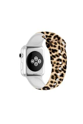 Apple Watch Leopar Desenli Silikon Delikli Kordon 42-44mm Erl Apple Watch Kordon 2-3-4-5-6 APPLE WATCH KORDON 2-3-4-5-6