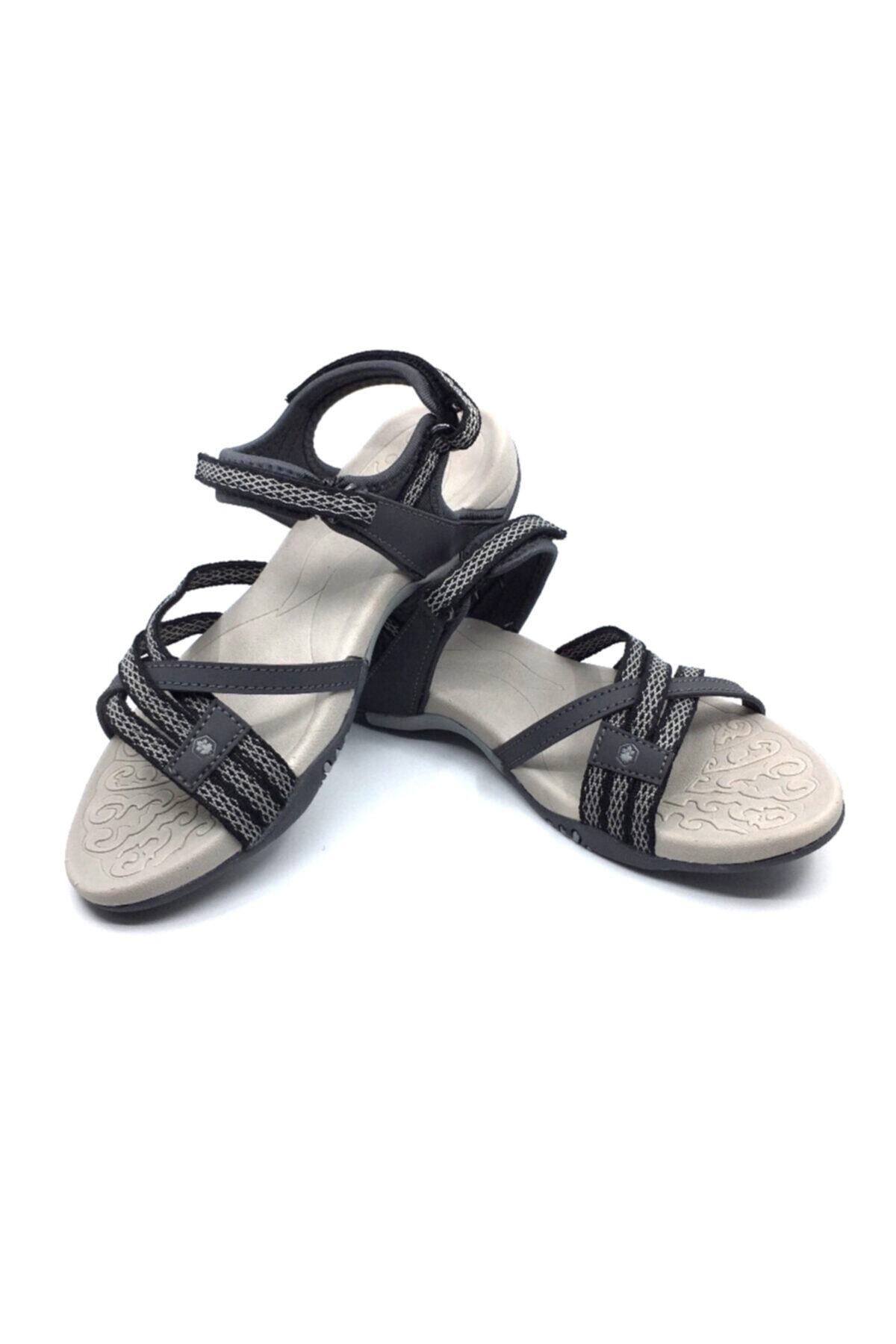 صندل lumberjack لامبرجک راحت زنانه 100241188 افتال مشکی خاکستری جدیدترین کالکشن Velcro Beige اورجینال - تصویر 4