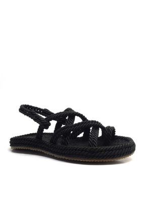 Siyah Parmak Arası Kadın Halat Ip Sandalet TX5D09CB581795