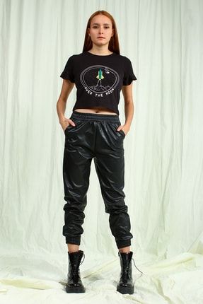 Siyah Kadın Sıyah Bel-paça Lastikli Spor Düz Regular Pantolon UCB021853A41