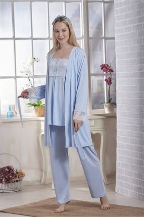 4005 Sabahlıklı Lohusa Kadın Pijama Takım Mavi