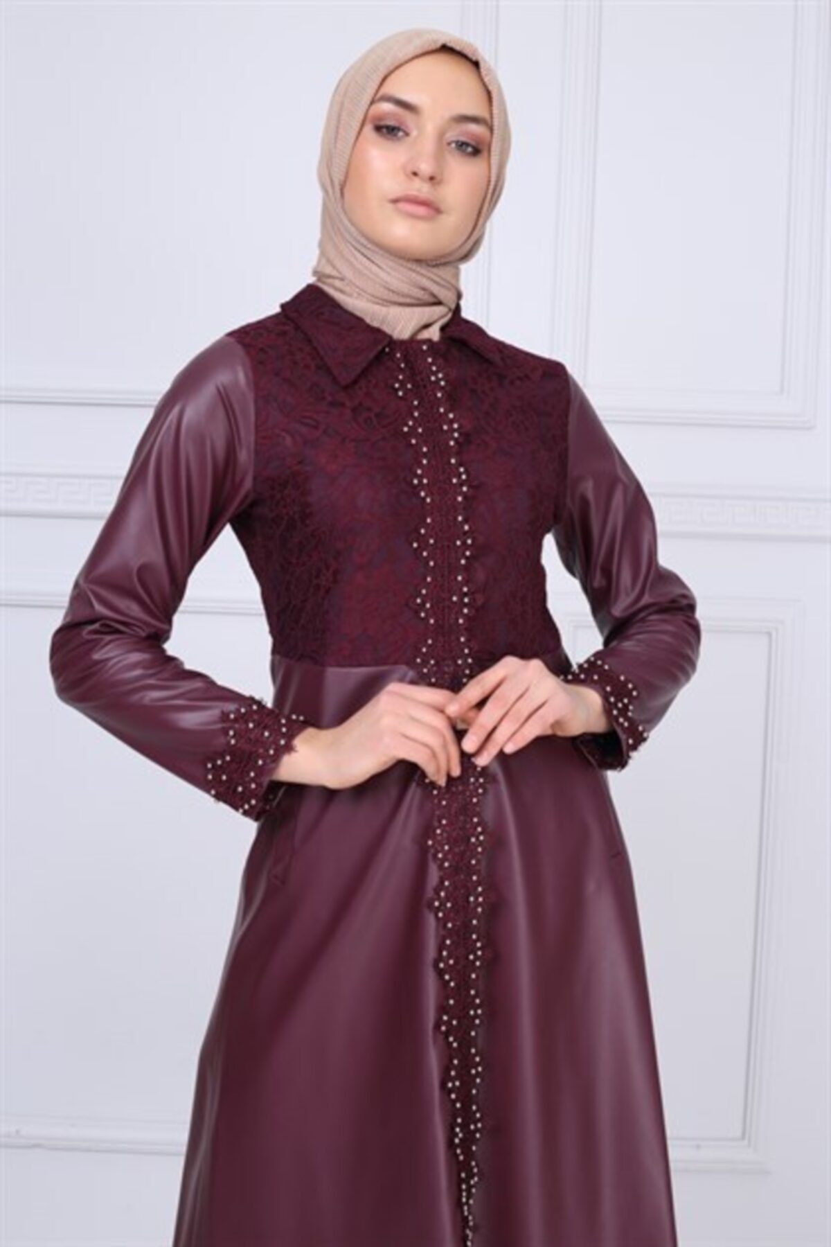 Modamihram-Kožený detailný hidžáb Cape Plum 9