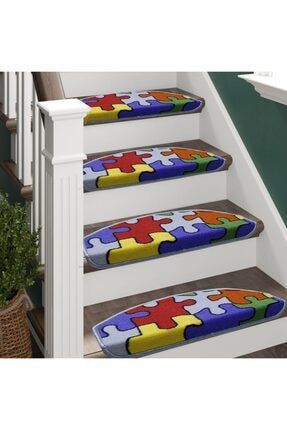 Puzzle Desenli Çocuk Kreş Için Merdiven Basamak Paspası Halısı PZZL1