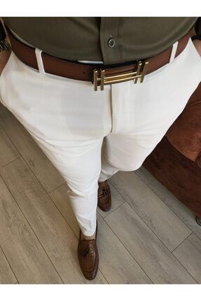 Italyan Stil Slim Fit Erkek Kumaş Pantolon Ekru T4813