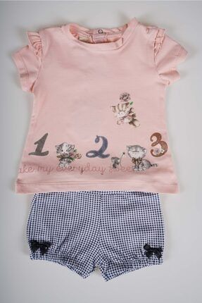 Yeni Sezon Kız Bebek Şortlu 2li Pamuk Takım MNKKDS-0599
