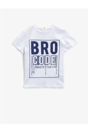 Erkek Çocuk Beyaz Bisiklet Yaka Baskılı Kısa Kollu T-Shirt 1YKB16019OK
