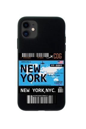 Iphone 11 New York Bilet Tasarımlı Siyah Telefon Kılıfı MCIP11LNEWYK