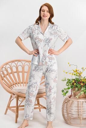 Kadın Hyacinth Krem Gömlek Pijama Takımı AR818-S