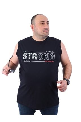 Moc Grande Erkek Büyük Beden T-shirt Bis Yaka Strong Siyah 22127-1-std