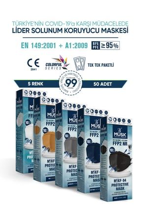 Kf94 Kore Tipi N95 Maske 5 Renk 50 Adet (beyaz, Taba, Gri, Lacivert, Siyah) KF94VİP1
