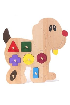 Doğal Ahşap Köpek Figürlü Geometrik Şekil Blok Bul Tak Yerleştirme Oyunu 7 Renk MLP-221212