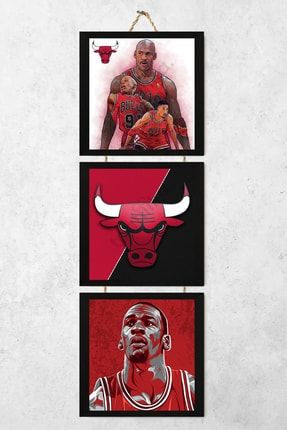 Bulls Basketball 3'lü Ipli Hediyelik Dekoratif Tablo Seti (50x15) Tontilika-k3-107