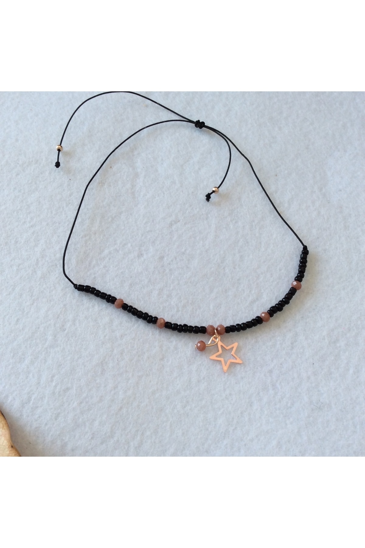 HEDİYEM EVİME Yıldız Figürlü Boncuklu Kahverengi Detaylı Halhal Roz Renk